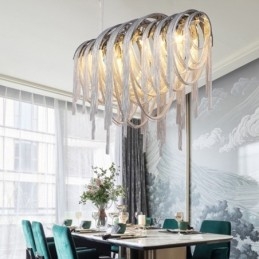 Lustre à pampilles design, suspension couleur argent et or