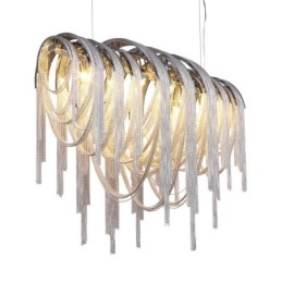 Lustre à pampilles design, suspension couleur argent et or