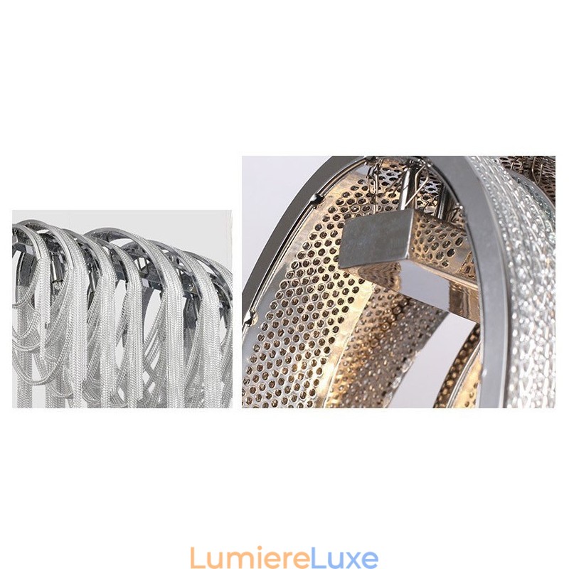 Lustre à pampilles design, suspension couleur argent et or