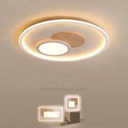 Plafonniers ronds en bois à intensité variable, style nordique contemporain moderne, avec télécommande, pouvant également être utilisés comme applique murale