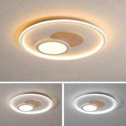 Plafonniers ronds en bois à intensité variable, style nordique contemporain moderne, avec télécommande, pouvant également être utilisés comme applique murale