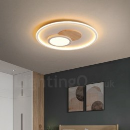 Plafonniers ronds en bois à intensité variable, style nordique contemporain moderne, avec télécommande, pouvant également être utilisés comme applique murale