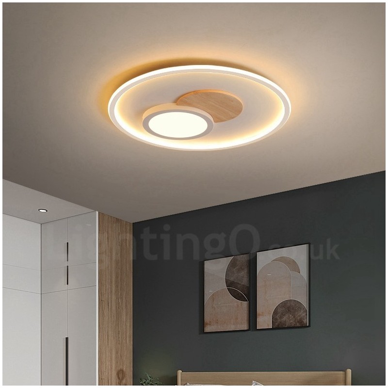 Plafonniers ronds en bois à intensité variable, style nordique contemporain moderne, avec télécommande, pouvant également être utilisés comme applique murale
