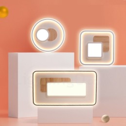 Plafonniers ronds en bois à intensité variable, style nordique contemporain moderne, avec télécommande, pouvant également être utilisés comme applique murale