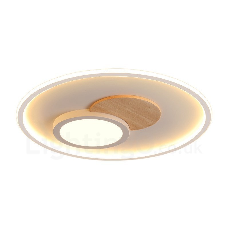 Plafonniers ronds en bois à intensité variable, style nordique contemporain moderne, avec télécommande, pouvant également être utilisés comme applique murale