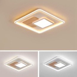 Plafonniers carrés en bois à intensité variable, de style nordique moderne et contemporain, avec télécommande, peuvent également être utilisés comme applique murale.