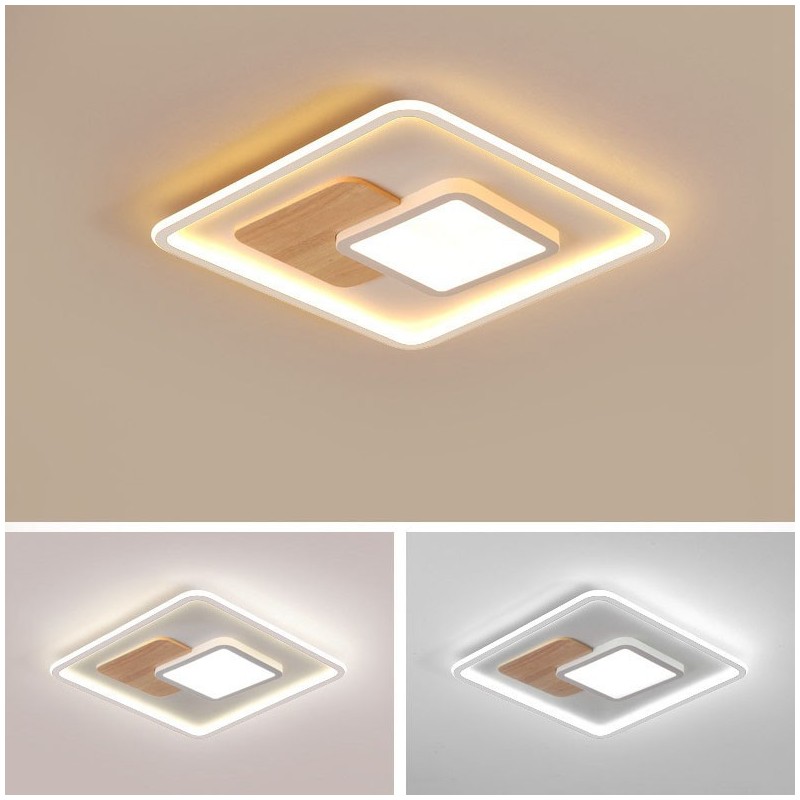 Plafonniers carrés en bois à intensité variable, de style nordique moderne et contemporain, avec télécommande, peuvent également être utilisés comme applique murale.