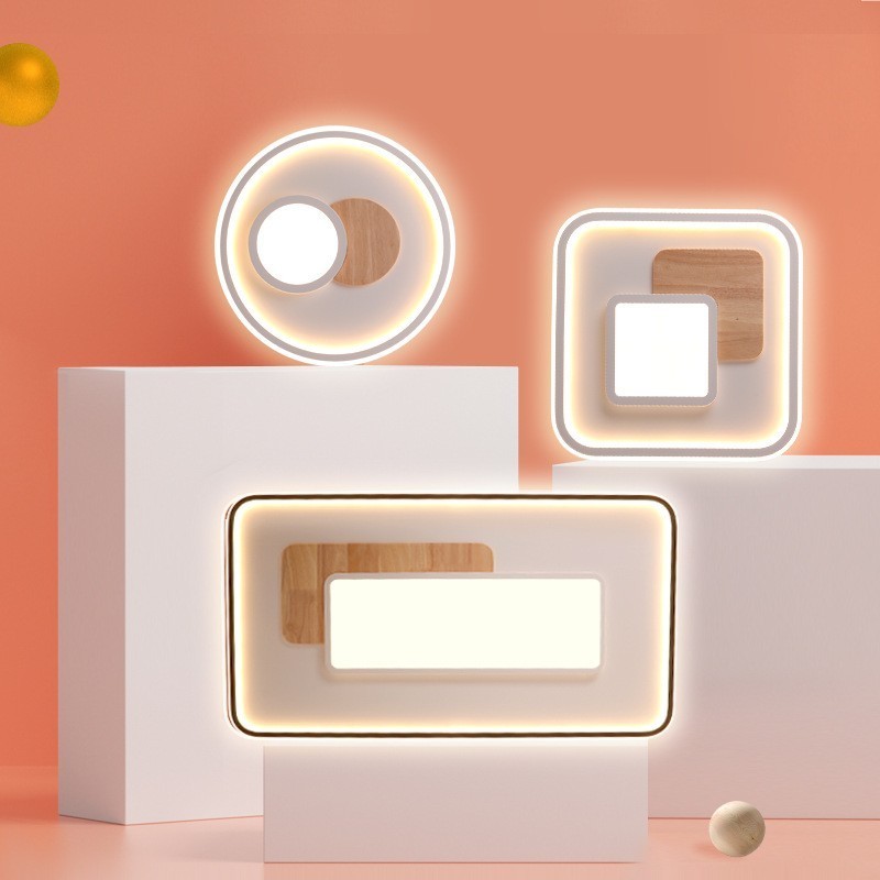 Plafonniers carrés en bois à intensité variable, de style nordique moderne et contemporain, avec télécommande, peuvent également être utilisés comme applique murale.