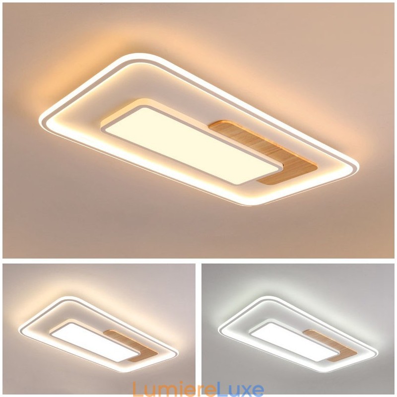 Plafonniers rectangulaires en bois à intensité variable, de style nordique moderne et contemporain, avec télécommande, peuvent également être utilisés comme applique murale.