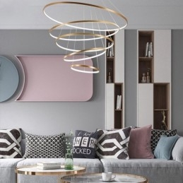 Grande suspension 4 anneaux 5 anneaux noir blanc or design moderne