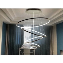 Grande suspension 4 anneaux 5 anneaux noir blanc or design moderne