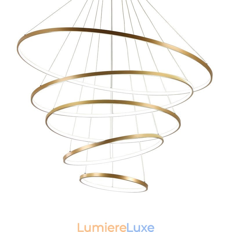 Grande suspension 4 anneaux 5 anneaux noir blanc or design moderne