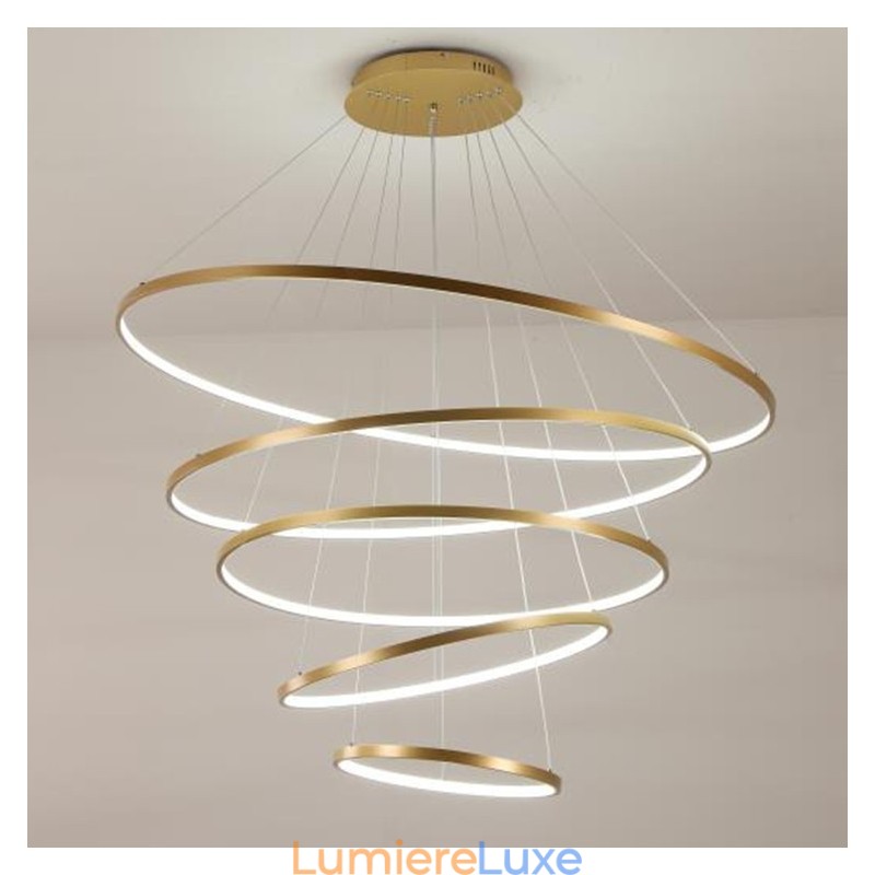 Grande suspension 4 anneaux 5 anneaux noir blanc or design moderne