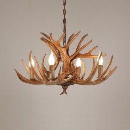 Lustre antique rustique artistique rétro à 4 lumières en bois de cerf