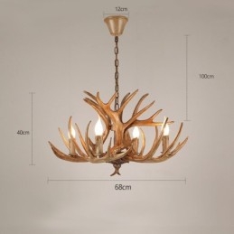Lustre antique rustique artistique rétro à 4 lumières en bois de cerf