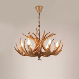 Lustre antique rustique artistique rétro à 6 lumières en bois de cerf