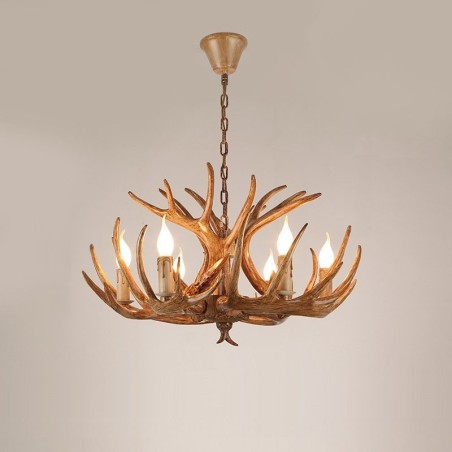 Lustre antique rustique artistique rétro à 6 lumières en bois de cerf Lustre antique rustique artistique rétro à 6 lumières en bois de cerf