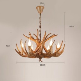 Lustre antique rustique artistique rétro à 6 lumières en bois de cerf