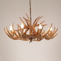 Lustre antique rustique artistique rétro à 8 lumières en bois de cerf