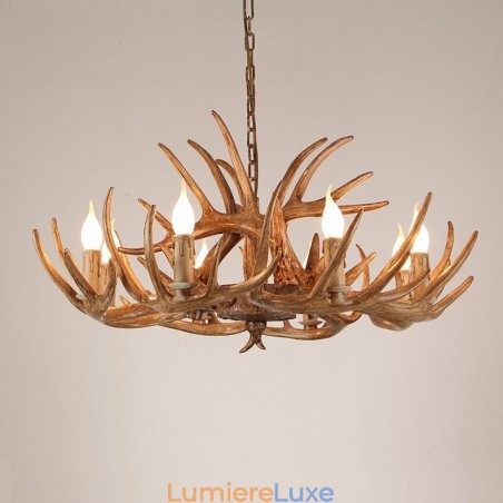 Lustre antique rustique artistique rétro à 8 lumières en bois de cerf Lustre antique rustique artistique rétro à 8 lumières en bois de cerf