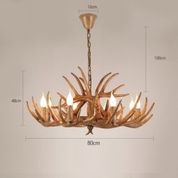 Lustre antique rustique artistique rétro à 8 lumières en bois de cerf