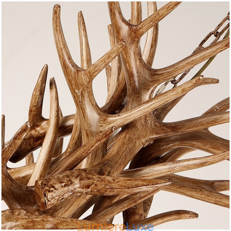 Lustre antique rustique artistique rétro à 8 lumières en bois de cerf