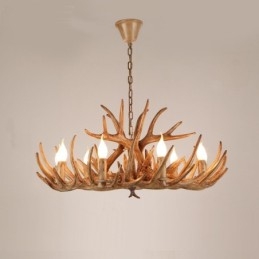 Lustre antique à 9 lumières à deux niveaux en bois de cerf rustique et artistique rétro