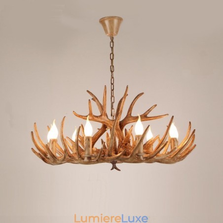 Lustre antique à 9 lumières à deux niveaux en bois de cerf rustique et artistique rétro Lustre antique à 9 lumières à deux niveaux en bois de cerf rustique et artistique rétro