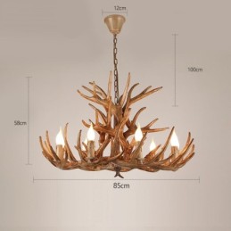 Lustre antique à 9 lumières en bois de cerf rustique et artistique à trois niveaux