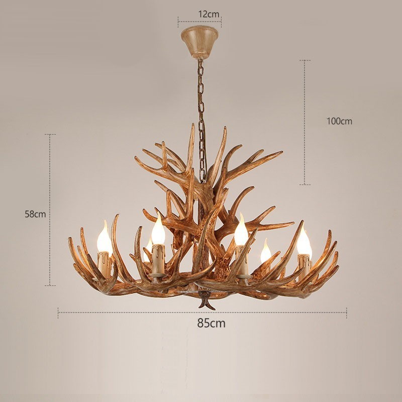 Lustre antique à 9 lumières en bois de cerf rustique et artistique à trois niveaux