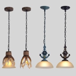 Suspension noire rustique artistique rétro antique avec abat-jour en verre