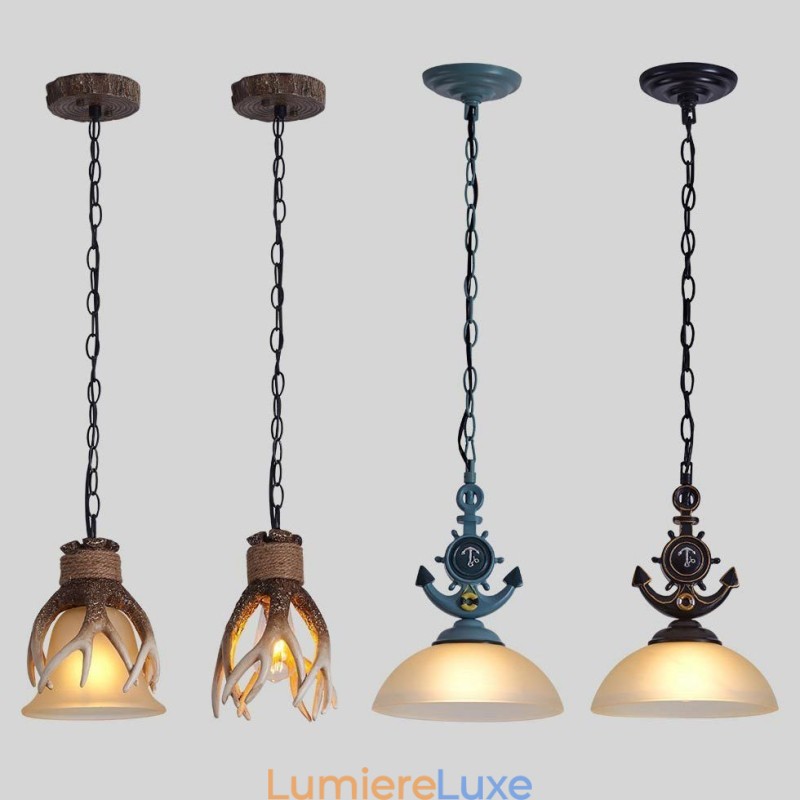 Suspension noire rustique artistique rétro antique avec abat-jour en verre