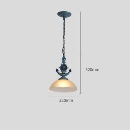 Suspension rustique artistique rétro antique bleu clair avec abat-jour en verre