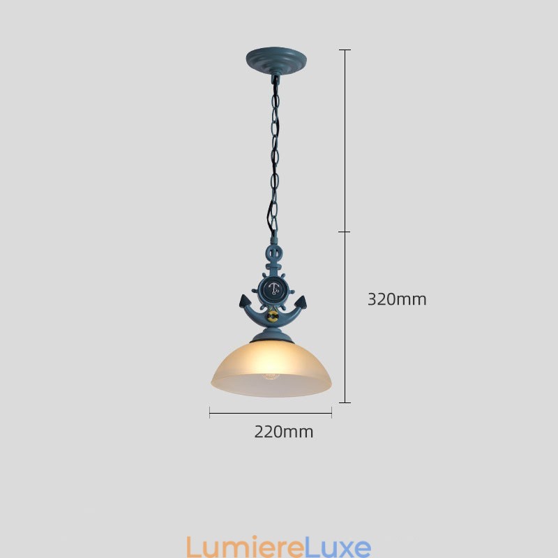 Suspension rustique artistique rétro antique bleu clair avec abat-jour en verre