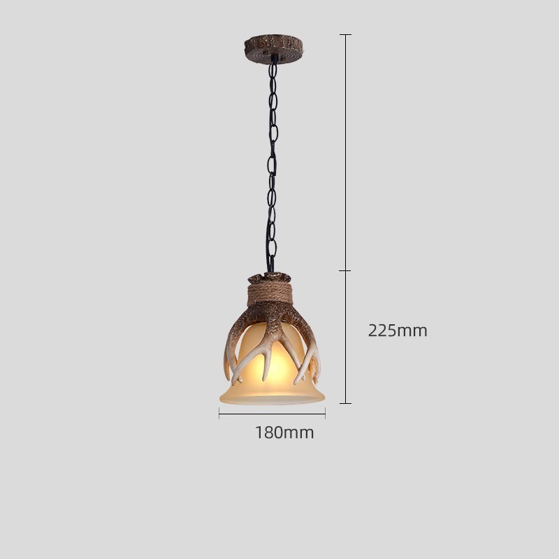 Suspension rustique artistique rétro en bois de cerf avec abat-jour en verre