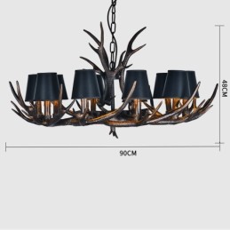 Lustre rétro en bois de cerf avec abat-jour