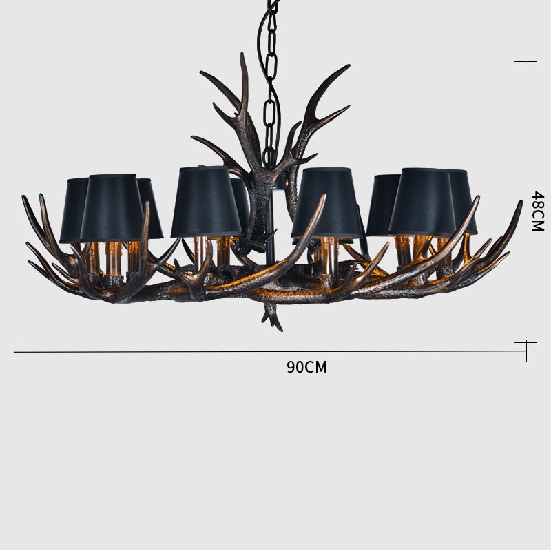 Lustre rétro en bois de cerf avec abat-jour