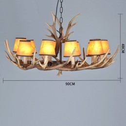Lustre rétro en bois de cerf avec abat-jour