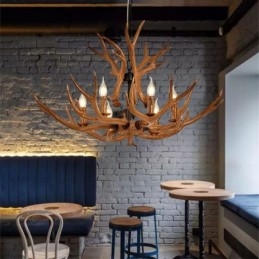 Lustre antique rustique artistique rétro à 6 lumières en bois de cerf