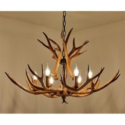 Lustre antique rustique artistique rétro à 6 lumières en bois de cerf