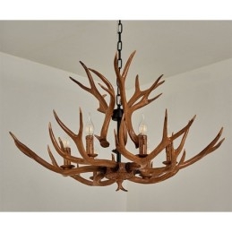 Lustre antique rustique artistique rétro à 6 lumières en bois de cerf