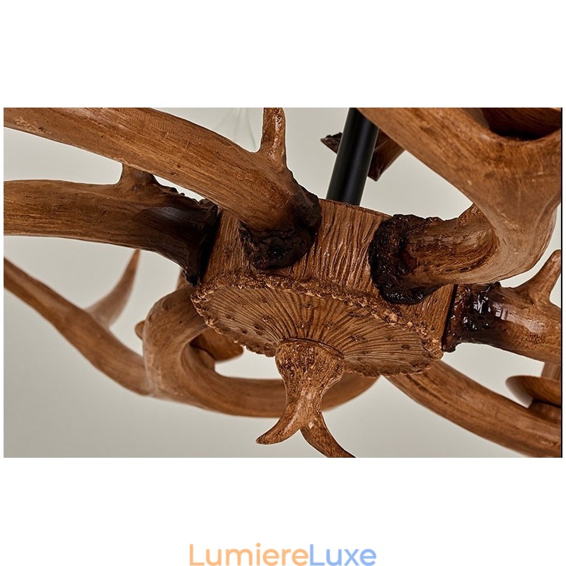 Lustre antique rustique artistique rétro à 6 lumières en bois de cerf