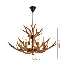 Lustre antique rustique artistique rétro à 6 lumières en bois de cerf