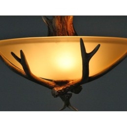 Suspension rustique artistique rétro en bois de cerf avec abat-jour en verre