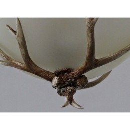 Suspension rustique artistique rétro en bois de cerf avec abat-jour en verre