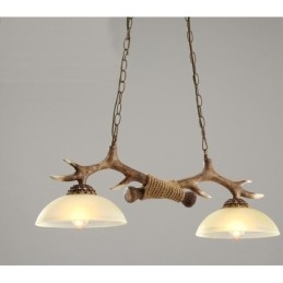 Suspension rustique en bois de cerf marron clair, style rétro artistique, avec abat-jour en verre