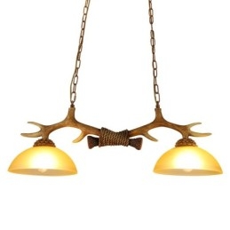 Suspension rustique en bois de cerf marron clair, style rétro artistique, avec abat-jour en verre
