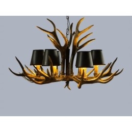 Lustre rustique noir à 6 lumières en bois de cerf avec abat-jour