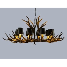 Lustre rétro en bois de cerf avec abat-jour