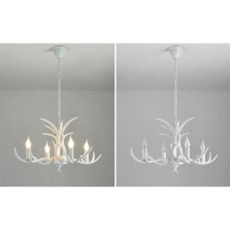 Lustre antique rustique artistique rétro à 4 lumières en bois de cerf blanc